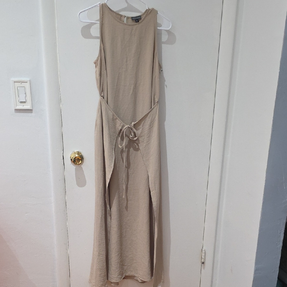 Vince Camuto Sleeveless Beige Wrap-Front Maxi Dress